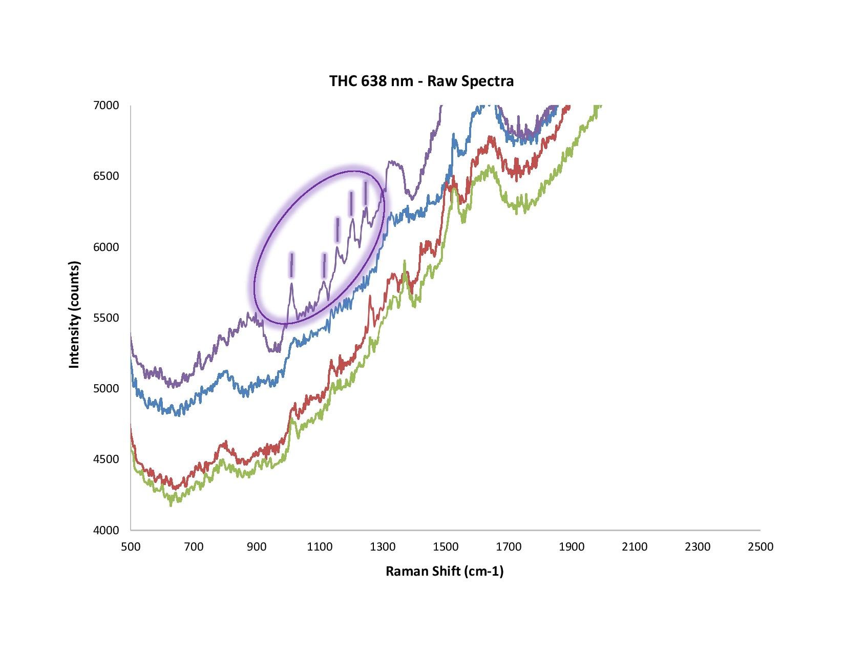 Figure 2. In this example, SERS was used to measure THC. Note the differences between the raw and normalized (SNV) spectra. 